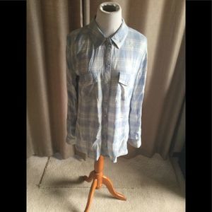NWT KUT Blue Plaid Cotton Buttondown